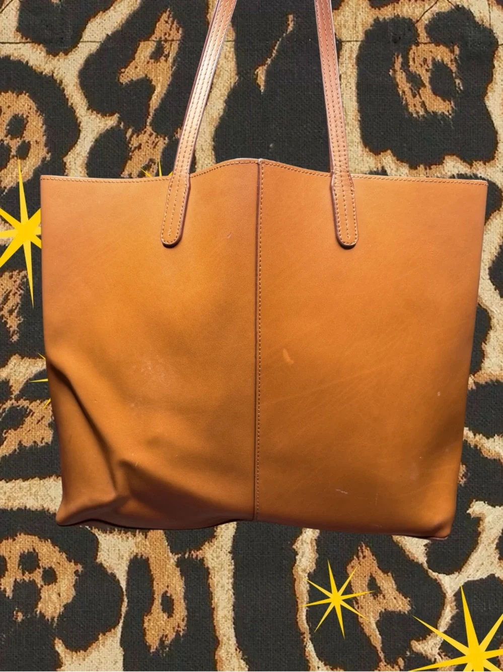 MARGOT | Classic Tan Leather Tote Bag with Front Pocket | Good Condition